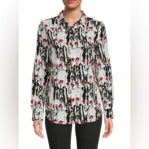 Karl Lagerfeld Women's Graphic Button Down Shirt in Black and Red